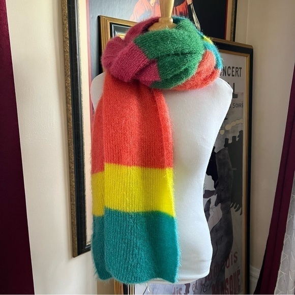 Zara Accessories: Teal, Peach, Purple, Green Pink Striped Wide Long Scarf USA M - Picture 2 of 9